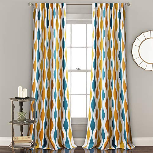Lush Decor Mid Century Geo Room Darkening Window Curtain Panel Pair, 84 in x 52, Turquoise & Orange