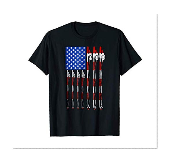 Patriotic Fishing T-Shirt American USA Flag Fishing Pole