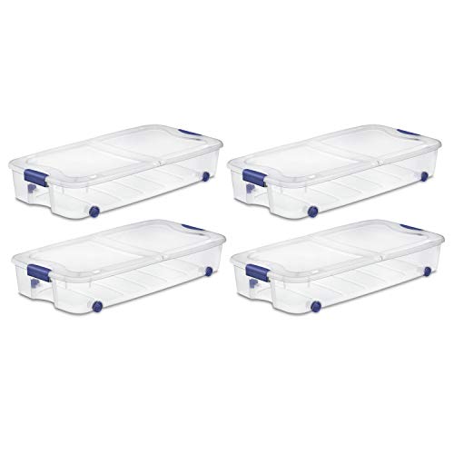 66 Quart Ultra Storage Box- Stadium Blue with Smooth Rolling Wheels, Case of 4