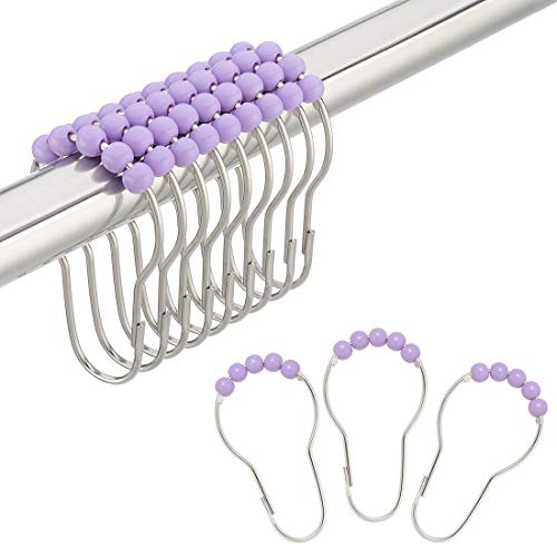 Book Cover Amazer Shower Curtain Hooks, Decorative Shower Curtain Hooks Stainless Steel Shower Curtain Hooks and Shower Hooks for Bathroom Shower Rods Curtains-Set of 12, Purple