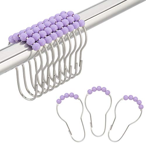 Amazer Shower Curtain Hooks, Decorative Shower Curtain Hooks Stainless Steel Shower Curtain Hooks and Shower Hooks for Bathroom Shower Rods Curtains-Set of 12, Purple