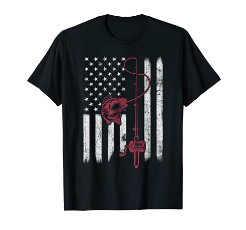 Vintage Fishing Tshirt with American Flag Bass Fishing
