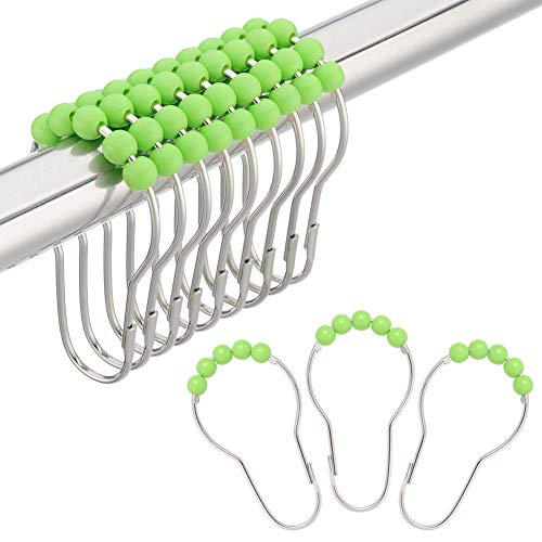 Amazer Shower Curtain Hooks Rings, Stainless Steel Rustproof Shower Curtain Rings and Hooks- Set of 12-Green