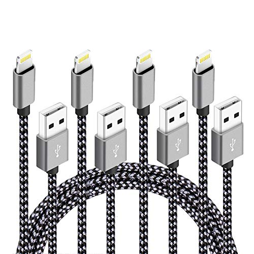 4 Pack (3ft,6ft,6ft,10ft) Nylon Braided Charging Cord Charger Compatible with PhoneX/8/8Plus 7/7 Plus/6s/6s Plus/6/6 Plus/5s/55se,Pad,Pod (Black+Gray)