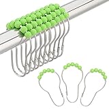 Amazer Shower Curtain Hooks, Decorative Shower Curtain Hooks Stainless Steel Shower Curtain Hooks and Shower Hooks for Bathroom Shower Rods Curtains-Set of 12, Green