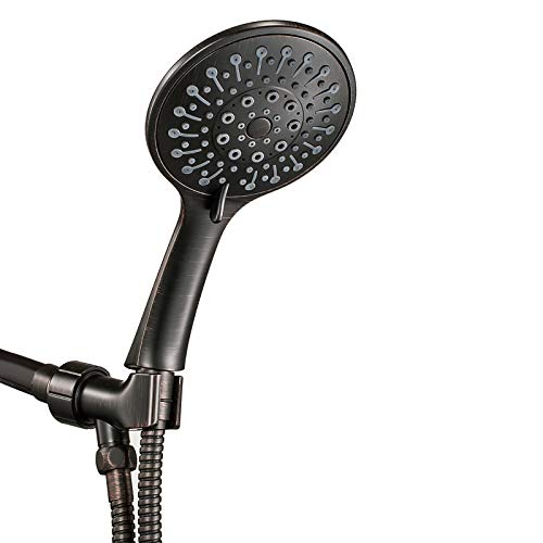 ANZA Shower Head With Handheld and 6 Spray Settings, 4.7" Detachable Hand held Showerhead, with Long Hose and Adjustable Brass Bracket (Oil Rubbed Bronze)