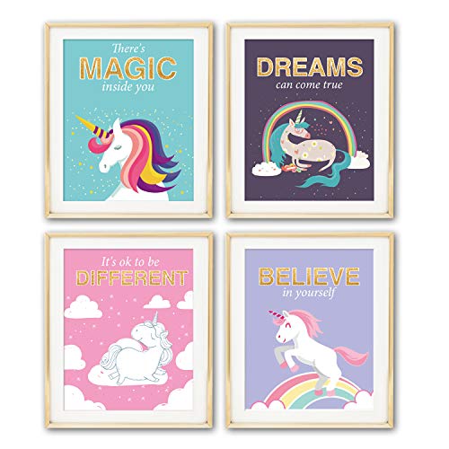 Book Cover Unicorn Inspirational Motivational Quotes Wall Art Prints | Posters for Girls Bedroom Decor | Art Prints Teen Room Decorations | 8x10 Unframed