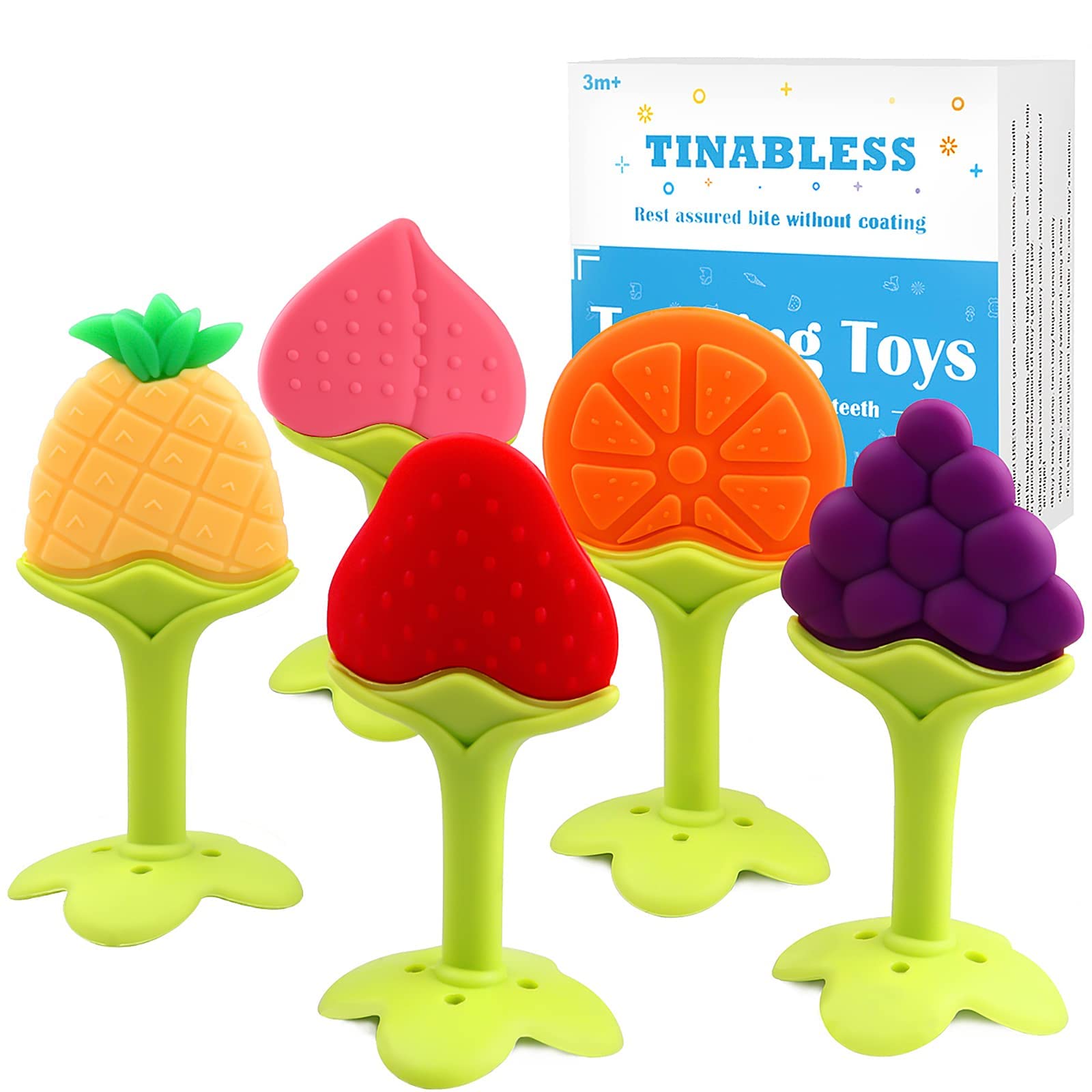Book Cover Teething Toys (5 Pack) - Tinabless Infant Teething Keys Set, BPA-Free, Natural Organic Freezer Safe for Infants and Toddlers, Silicone Baby Teethers 5 Packs