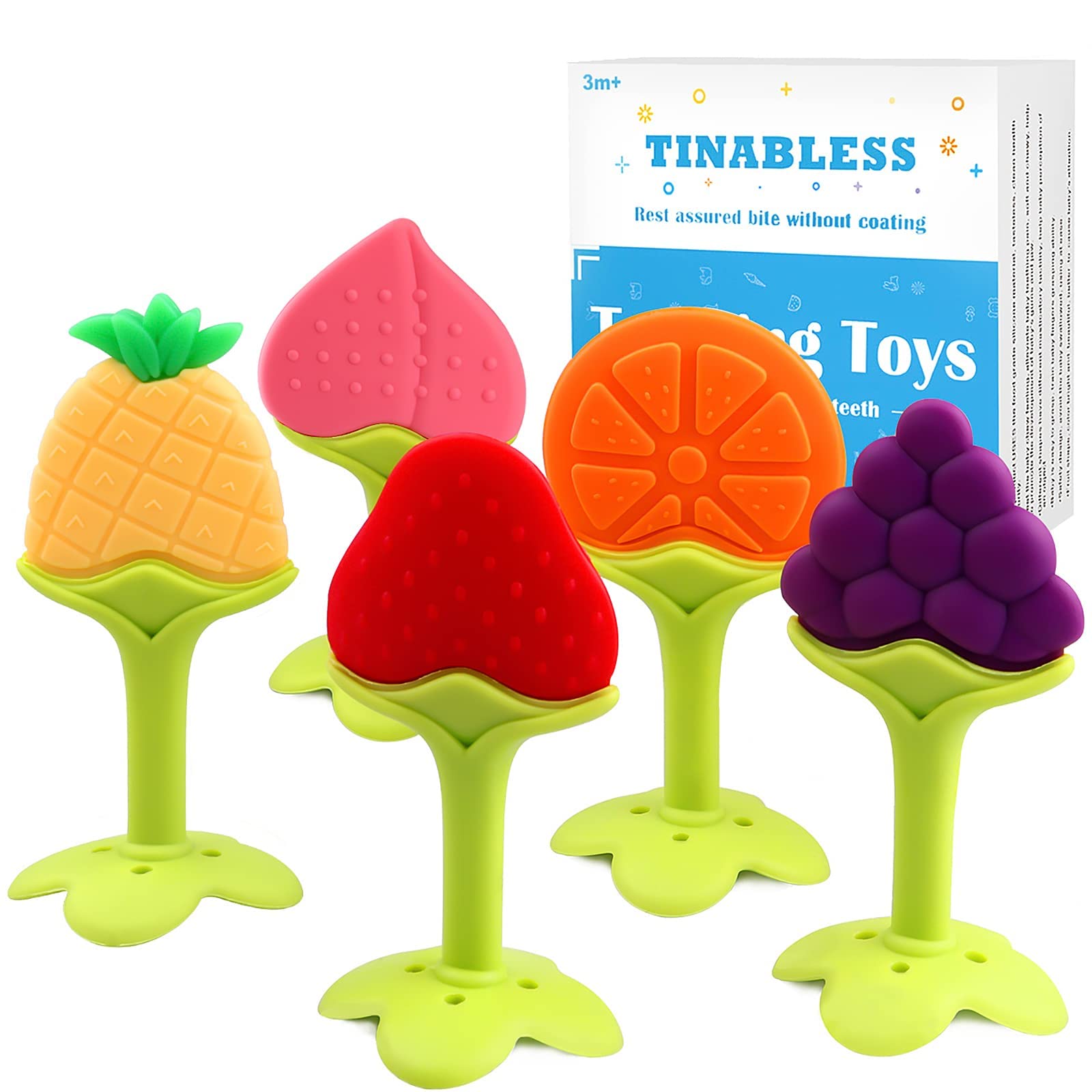 Teething Toys (5 Pack) - Tinabless Infant Teething Keys Set, BPA-Free, Natural Organic Freezer Safe for Infants and Toddlers, Silicone Baby Teethers 5 Packs