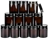 Encheng 4 oz Amber Round Glass Jars, with Inner Liners and black Lids,Empty Cosmetic Containers,Cream jars
