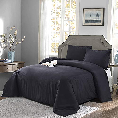 Book Cover Oaite Duvet Cover,Protects and Covers Your Comforter/Duvet Insert,Luxury 100% Super Soft Microfiber,Queen Size,Color Silver Gray,3 Piece Duvet Cover Set Includes 2 Pillow Shams (Black, Queen)
