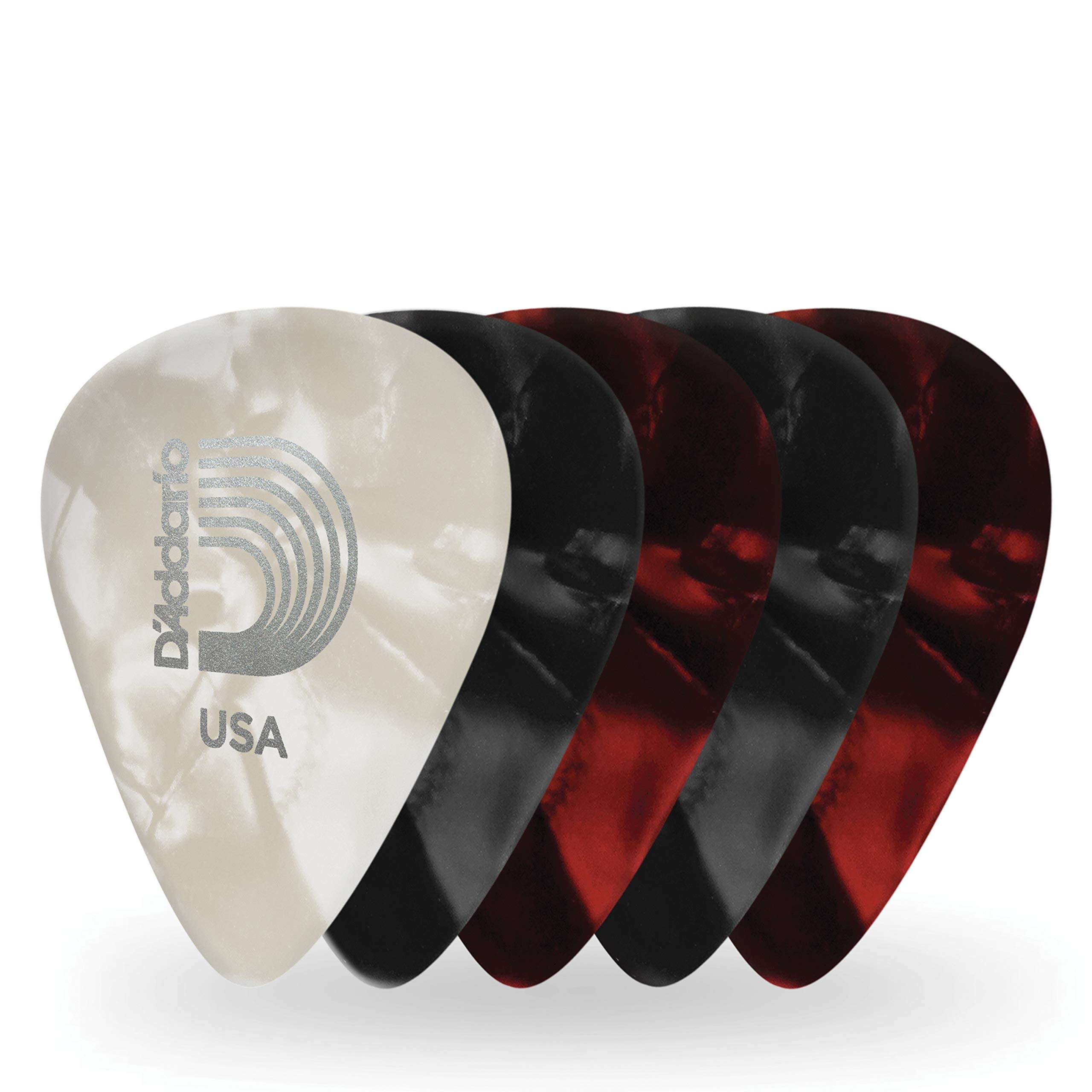 Book Cover D'Addario Accessories Pearl Celluloid Guitar Picks, 25 Pack, Assorted (1CAPX-25)