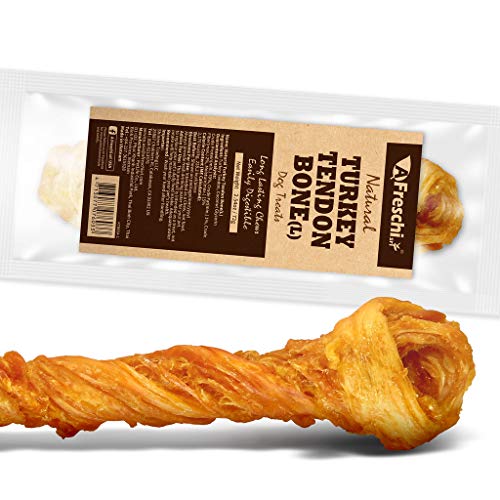 Afreschi Turkey Tendon Dog Treats for Signature Series, All Natural Human Grade Puppy Chew, Ingredient Sourced from USA, Hypoallergenic, Easy to Digest, Rawhide Alternative, 1 Unit/Pack Bone (Large)