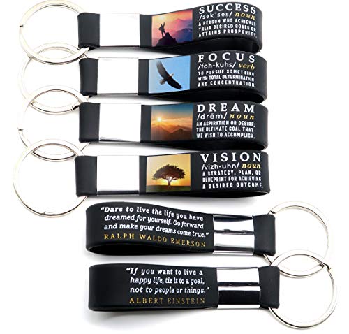 (12-pack) Motivational Quote Keychains - Success, Dream, Focus, Vision - Wholesale Bulk Pack of 1 Dozen Key Chains - Corporate Office Business Quote Gifts Idea for Students Coworkers Employees Clients