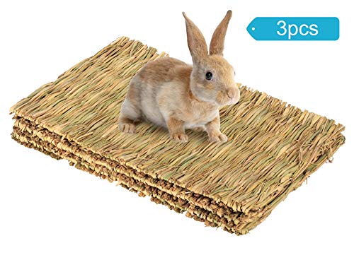Book Cover Cloud-X 3 Pack Rabbit Bunny Mat, Natural Straw Woven Grass Bed Mat Chew Toy Bed for Small Animal Like Guinea Pig Parrot Rabbit Bunny Hamster