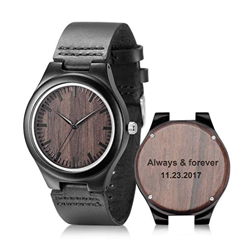 UMIPHIMAT Engraved Wooden Watches for Men - Customized Wood Wrist Watches for Husband Boyfriend Dad Son