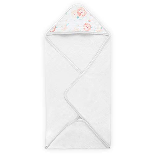 Book Cover aden + anais Essentials Classic Hooded Baby Bath Towel, Super Soft 100% Cotton, Full Bloom Roses