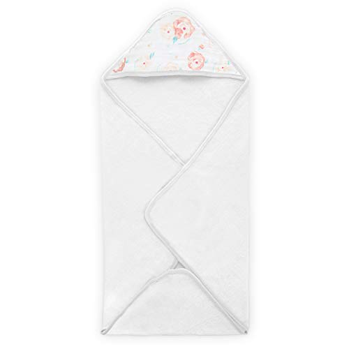 aden + anais Essentials Classic Hooded Baby Bath Towel, Super Soft 100% Cotton, Full Bloom Roses