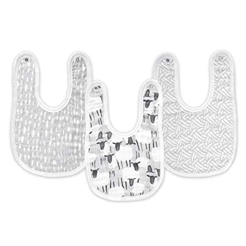 Aden by aden + anais Snap Bib, 100% Cotton Muslin, Soft Absorbent 3 Layers, Adjustable, 13" X 9â€, 3 Pack, Pasture