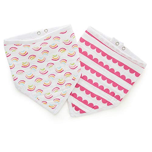 aden + anais Essentials Bandana Bib, 100% Cotton Muslin, Soft Absorbent 3 Layers, Adjustable, 8.5'' X 16'', 2 Pack, Briar Rose, Hearts