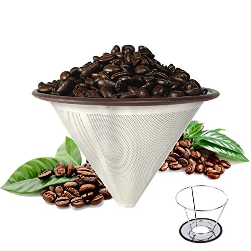 Paperless Stainless Steel Pour Over Coffee Filter - Reusable Coffee Cone Dripper for Chemex, Hario, Bodum and Other Carafes