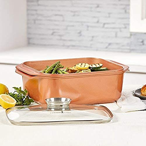 14 In 1 Multi-Use Copper Chef Wonder Cooker with roasting pan and lid, Multi-Use Grill pan (12.5 QT 3 Piece Set)