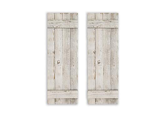 Rustic White DECORATIVE ONLY Barn Wood Shutter Set Of 2 For Wall Decor, Window Accents - Add That Touch of Barn Wood Style and Rustic Decor To Any Room - Great for Home Decor and Rustic Decor