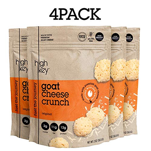 HighKey Snacks Cheese Crunch - Goat Cheese & Egg White High Protein Cheese Crisps, Pack of 4, 2oz Bags - Keto Friendly, Gluten Free, Low Carb, Healthy Snack - Ketogenic Food with Natural Ingredients