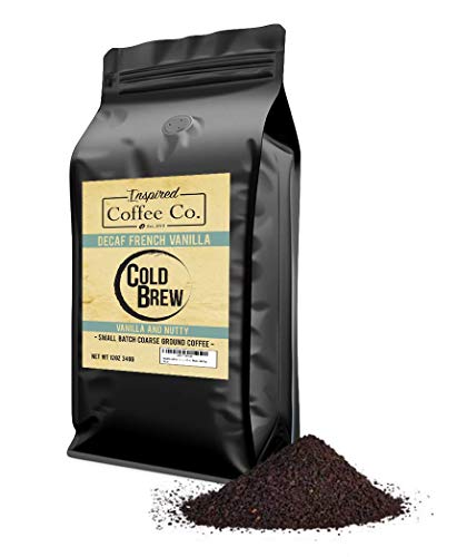Book Cover Decaf French Vanilla - Flavored Cold Brew Coffee - Inspired Coffee Co. - Swiss Water Process - Coarse Ground Coffee - 12 oz. Resealable Bag