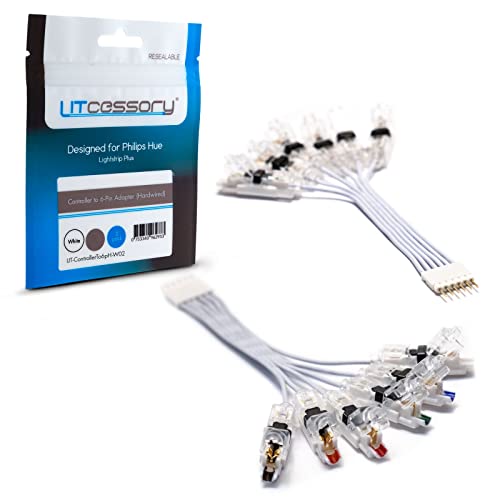 Litcessory Controller to 6-Pin Adapter for Philips Hue Lightstrip Plus (Hardwired Version, White - STANDARD 6-PIN V3)