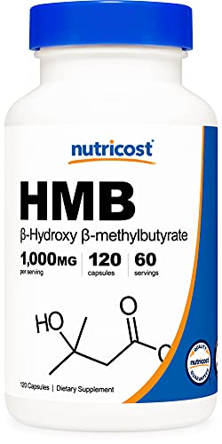 Nutricost HMB (Beta-Hydroxy Beta-Methylbutyrate) 1000mg (120 Capsules) - 500mg Per Capsule, 60 Servings - Gluten Free and Non-GMO