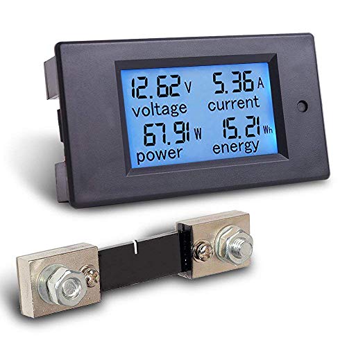 4-in-1 DC Electricity Usage Monitor,DC 6.5-100V 0-100A LCD Display Digital Current Voltage Power Energy Meter Multimeter Ammeter Voltmeter with 100A Current Shunt