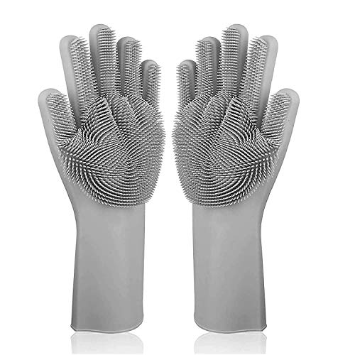 Magic Silicone Dishwashing Scrubber, 2 in 1 Reusable Rubber Gloves, Heat Resistant Kitchen Tool for Household, Dish Wash (Gray)