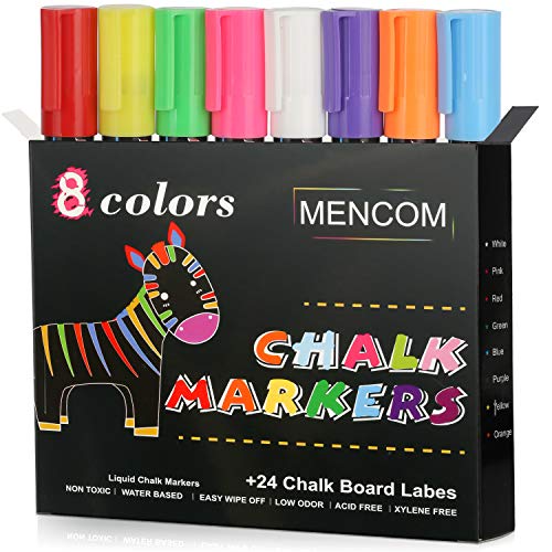 Liquid Chalk Markers, Set of 8 Colored Chalk Pens, For Whiteboard, Mirrors,Glass, Art, Erasable Chalk Markers for Kids and Adults