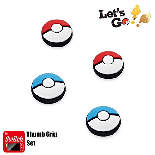 Funlab Joy Con Thumb Grip Set Joystick Cap Compatible with Nintendo Switch, Silicone Analog Stick Cap for Joy-Con Controller -Pokeball Red+Blue(Pokemon Edition),2 Pairs(4pcs)