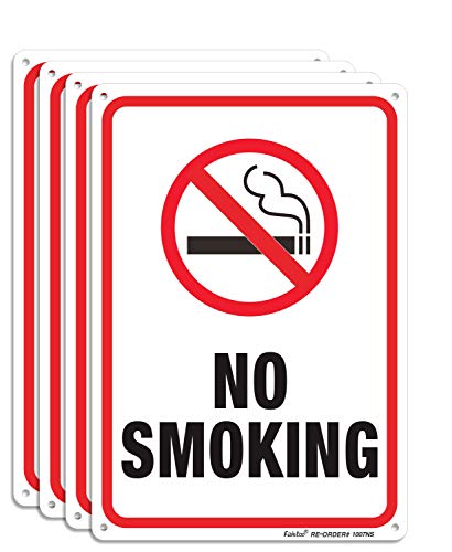 No Smoking Sign,4 Pack No Smoking Metal Reflective Signs - 10" x 7" .040 Rust Free Heavy Duty Aluminum Sign - UV Printed with Professional Graphics - Easy to Mount - Indoor & Outdoor use