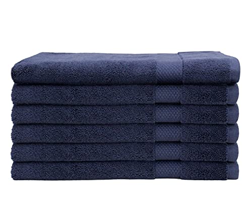 Book Cover COTTON CRAFT Hotel Luxurious 100% Ringspun Cotton Hand Towels, Set of 6 - Navy - 16 inch x 28 inch, 700 GSM