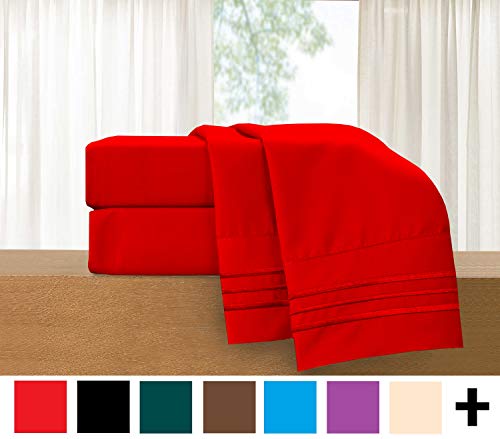Book Cover Elegant Comfort  4-Piece Sheet Set-Luxury Bedding 1500 Thread Count Egyptian Quality Wrinkle and Fade Resistant Hypoallergenic Cool & Breathable, Easy Elastic Fitted, Queen, Red
