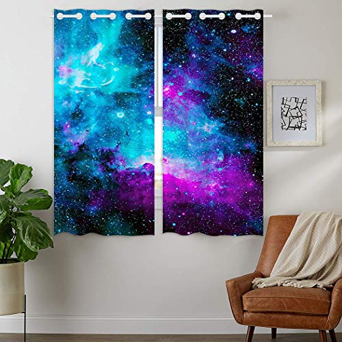 Book Cover HommomH 42 x 63 inch Curtains (2 Panel) Grommet Top Darkening Blackout Room Nebula Galaxy Blue