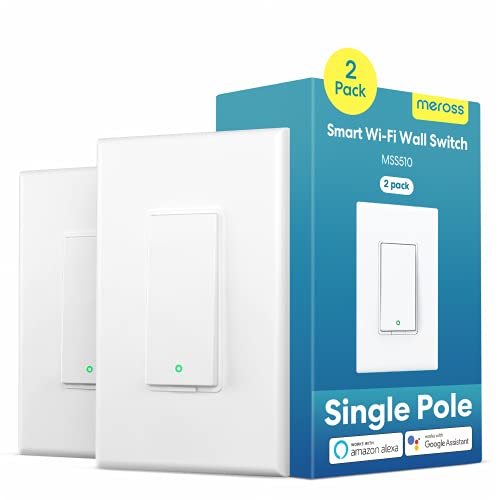Book Cover meross Smart Light Switch, Single Pole WiFi Wall Switch, Needs Neutral Wire, Compatible with Alexa, Google Assistant and SmartThings, Remote Control, Schedules, No Hub Needed, 2 Pack