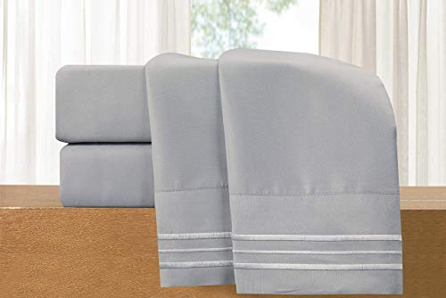Book Cover Elegant Comfort 822RW-Full-Silver Luxury 4-Piece Bed Sheet Set - Luxury Bedding 1500 Thread Count Egyptian Quality - Wrinkle and Fade Resistant Hypoallergenic Cool & Breathable, Easy Elastic Fitted Silver Grey, Full