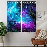 HommomH 28 x 48 inch Curtains (2 Panel) Grommet Top Darkening Blackout Room Nebula Galaxy Blue