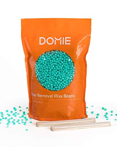 Wax Beans (25oz) in Hair Removal Waxing Kit with Applicator Sticks for All Body, Face, Bikini Area, Legs at Home Domie