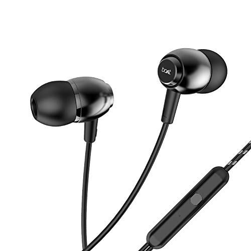boAt BassHeads 162 with HD Sound, in-line mic, Dual Tone Secure Braided Cable & 3.5mm Angled Jack Wired Earphones (Black)