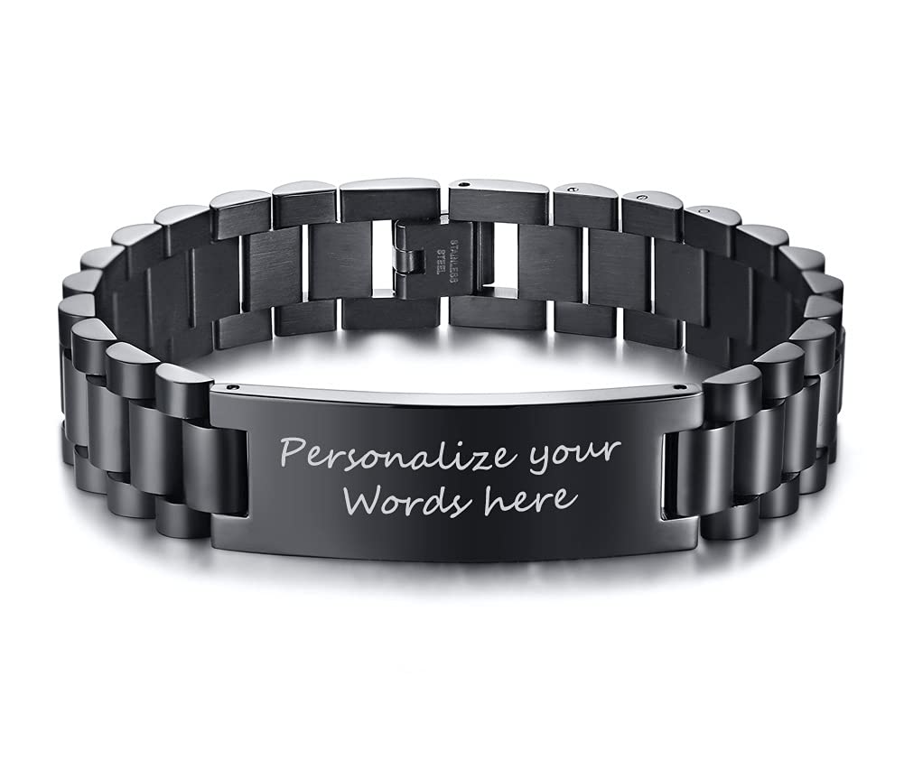 Book Cover MEALGUET To My Son Bracelet Gift Love Mom Stainless Steel Courage Inspirational Wristband Bracelets,Birthday Gifts,Graduation Gift from Mom Dad,Christmas Gift to Son,Customized Gift *** Personalized Text Engrave*** Black wristband