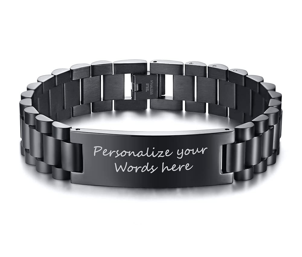 MEALGUET To My Son Bracelet Gift Love Mom Stainless Steel Courage Inspirational Wristband Bracelets,Birthday Gifts,Graduation Gift from Mom Dad,Christmas Gift to Son,Customized Gift *** Personalized Text Engrave*** Black wristband