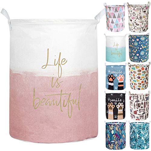 Book Cover Merdes 19.7â€™â€™ Waterproof Foldable Laundry Hamper, Dirty Clothes Laundry Basket, Linen Bin Storage Organizer for Toy Collection (Life Pink)