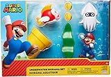NINTENDO 400162 Nintendo Super Mario Underwater 2.5" Figure Diorama Play Set, Includes: Mario, Cheep-Cheep, Blooper, Mechanical Warp Pipe, Spinning Water Plant & Two Coins, Spinning Water Plant and Two Coins