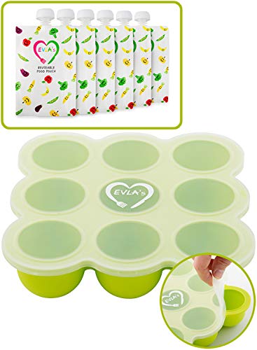 Book Cover Baby Food Freezer Trays & Reusable Food Pouches | Baby Food Storage Pouch Perfect for Serving Homemade Healthy Smoothies & Purees | Easy Clean & Saves Money | Baby Food Containers