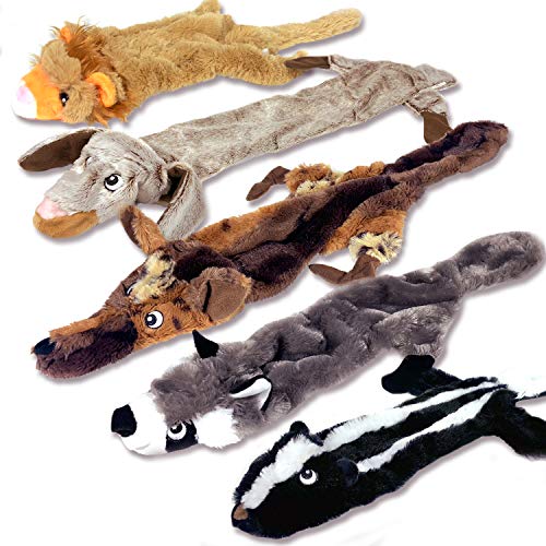Book Cover High Five Pets Dog Squeaky Toys - No Stuffing Dog Toys Set - No Dangerous Fluff to Chew or Swallow - 2 Squeakers - Big Plush Dog Toys for Small Dogs and Large Dogs Alike - Bulk Bundle - Pack of 5